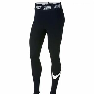 Nike Black Leggings with White Swoosh and Branded Waistband